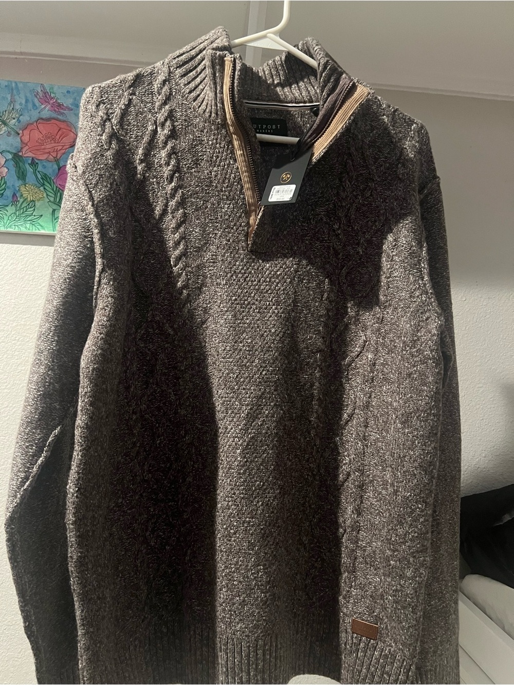 Outpost Men’s Brown Cable Zip-Neck Sweater